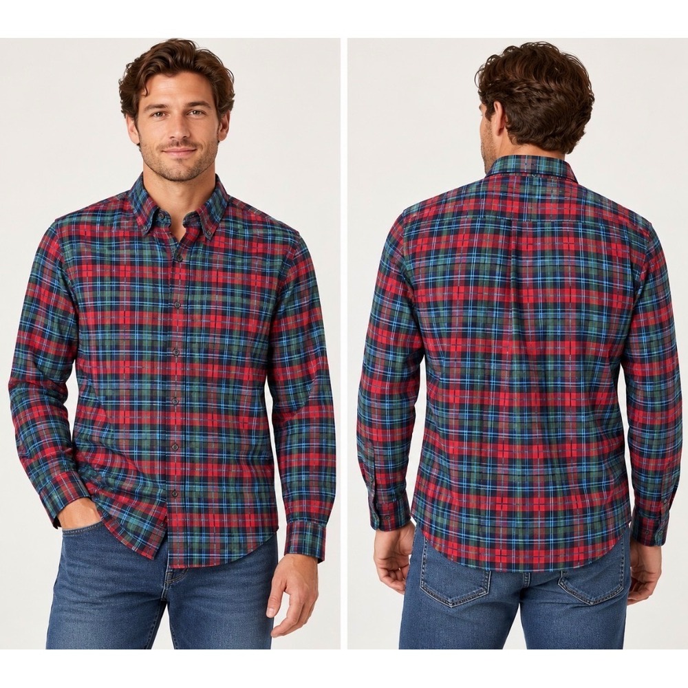 Bonobos Slim Fit Plaid Button Down Shirt Large Red Green Blue Cotton Stretch